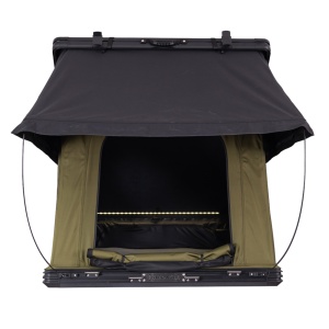 Cort de acoperiș auto, 2 persoane, Hard Top Aluminiu, 210 x 130 cm, 92 kg, Port încălzire Webasto, Bandă LED și Saltea Premium 7 cm cu strat anti-condens - Overlander Armor Top 2.0 Eco-Green