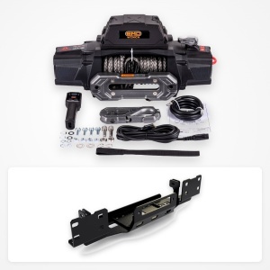 Pachet troliu Jeep Wrangler JL (2018+) cu suport ascuns, varianta USA: troliu electric EMD Winch Plus 13500 lbs cablu sintetic și suport troliu dedicat