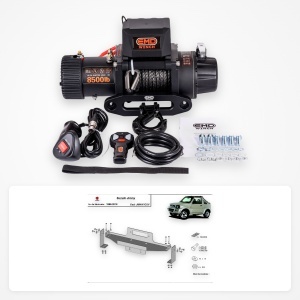 Pachet troliu Suzuki Jimny (1998-2018): troliu electric EMD Winch 8500 lbs cablu sintetic și suport troliu dedicat