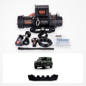 Pachet troliu Suzuki Jimny 3 uși (2018-2025): troliu electric EMD Winch 8500 lbs cablu sintetic și suport troliu dedicat