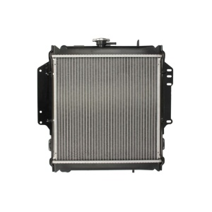Vedere detaliată a radiatorului Thermotec pentru Suzuki Samurai (1988-2004), cu capacele vizibile.