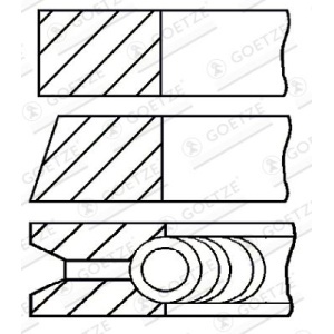 Schemă tehnică a profilului segmenților de piston Goetze +0,5 mm, Suzuki Jimny (1998-2018).