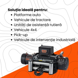 Aplicații recomandate pentru troliul electric, incluzând vehicule 4x4 și platforme auto.