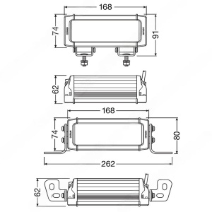 Diagramă tehnică cu dimensiunile exacte ale barei LED OSRAM VX180-SP de 16.8cm.