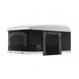 Cort de acoperis auto Maggiolina Grand Tour 360 Alb X-Long, textil gri închis, 2-4 persoane, 84 kg, 165 x 230 x 36/115 cm Autohome - Img 1