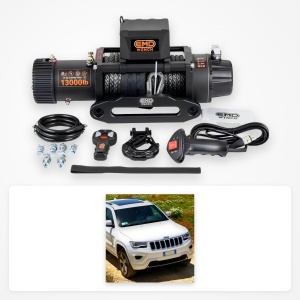 Pachet troliu Jeep Grand Cherokee WK2 (2014-2022): troliu electric EMD Winch 13000 lbs cablu sintetic și suport troliu dedicat