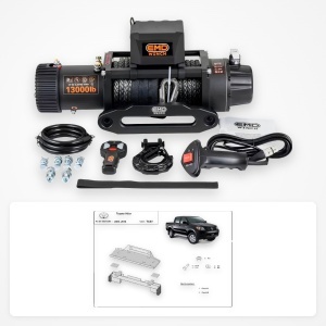 Pachet troliu Toyota Hilux (2005-2016): troliu electric EMD Winch 13000 lbs cablu sintetic și suport troliu dedicat