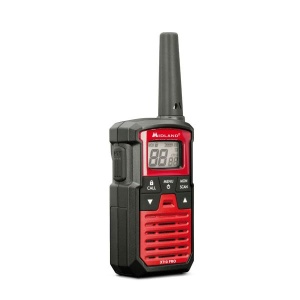 Vedere frontală a stației PMR Midland XT10 PRO, evidențiind ecranul digital.
