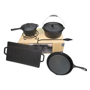 Set grătar BBQ de camping din fontă în cutie de lemn, 6+1 piese, Peterhof - Img 3