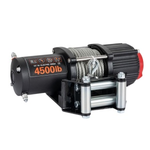 Vedere laterală a troliului EMD Winch de 4500lbs, cu cablul de oțel de 15m.