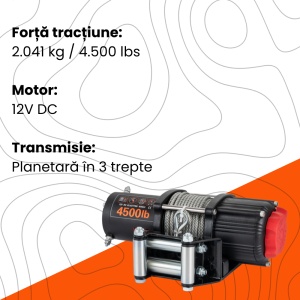 Troliu electric EMD Winch 4500lbs (2041kg), 12V, cablu otel 15m, raport 166:1 - Img 3