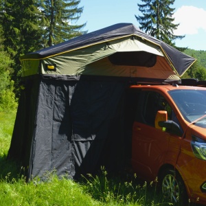 Anexă pentru cort auto, închis complet, cu podea, impermeabil, cu prindere rapidă prin banda scai, 210 x 225 x 190 cm, compatibil cu cortul de acoperiș auto Whisper 140 CampTalk
