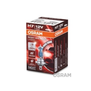 Ambalajul becului Osram Night Breaker Laser cu specificații cheie.
