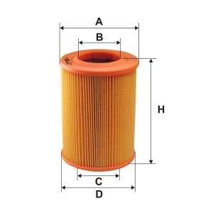 Schemă tehnică a filtrului de aer Filtron pentru Suzuki Samurai (1988-2004) cu dimensiunile A, B, C, D și H.
