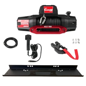 Pachet troliu electric Grizzly Winch 13500lbs (6123kg) + suport troliu universal, 12V, cablu sintetic 25m, raport 150:1