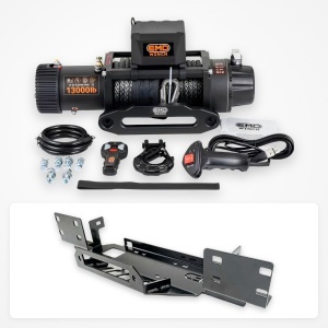 Pachet troliu Jeep Wrangler JL (2018-2024): troliu electric EMD Winch 13000 lbs cablu sintetic și suport troliu dedicat