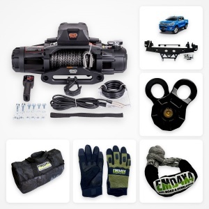 Pachet troliu Premium Dual Speed Toyota Hilux Revo (2016-2021): troliu EMD Winch Dual Speed 13000 lbs, suport troliu dedicat și kit accesorii troliu