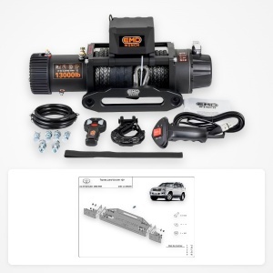 Pachet troliu Toyota Land Cruiser 120 (2002-2009): troliu electric EMD Winch 13000 lbs cablu sintetic și suport troliu dedicat