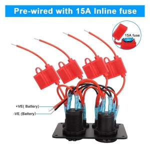 Panou cu 4 comutatoare basculante și priză auxiliară auto, USB QC3.0, USB Type-C, voltmetru digital, ORE4x4 - Img 2