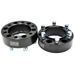 Două flanșe distanțiere ORE4x4 de 25mm, cu prindere 6x114.3, evidențiind șuruburile.
