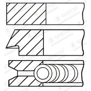 Schemă tehnică a profilelor de segmenți piston Goetze, compatibili cu Suzuki Samurai (1988-2004).