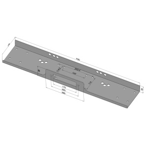 Schemă tehnică detaliată cu dimensiunile suportului de troliu universal mic 4 mm.