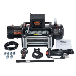 Troliu electric auto 12000lbs (5443kg), 12V, cablu oțel, 26m, telecomandă wireless și cu fir, raport 265:1, EMD Winch