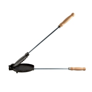 Aparat din fontă pentru prăjit slănină și carne cu mâner din lemn, 58 cm, Perfect Home