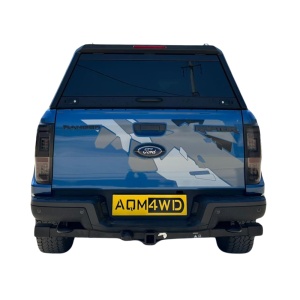 Hardtop negru pentru Ford Ranger, Wildtrak, Raptor (2023-2025), cu uși laterale rabatabile fără geam, panouri laterale exterioare multifuncționale, hayon cu geam fumuriu securizat rabatabil și geam frontal culisant AQM M80 - Img 2