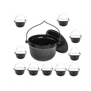 Pachet ceaun din fontă emailată cu capac 20L Plamen cu 10x ceaune de servit 0.8L Perfect Home