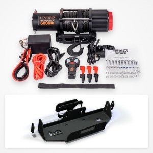 Pachet troliu Suzuki Jimny JB74 (2018+): troliu electric EMD Winch 6000 lbs cablu sintetic și suport troliu dedicat