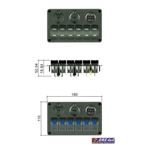 Panou cu 6 comutatoare tip Carling universal cu porturi USB, priză brichetă și voltmetru 12V, iluminare albastră, ORE4x4 - Img 4
