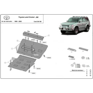 Schemă de montaj și componente pentru scuturile Toyota Land Cruiser J90 (1995-2002), cod 26.183.