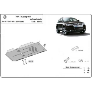 Desen tehnic de montaj pentru scutul cutiei de viteze VW Touareg R5 (2006-2010).