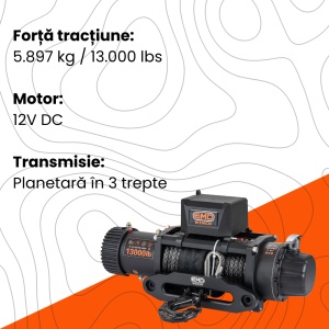 Specificații despre forța de tracțiune, motorul de 12V și transmisia planetară.