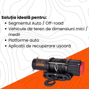 Troliu electric auto 6000lbs (2722kg), 12V, cablu sintetic 15m, raport 166:1, EMD Winch - Img 4