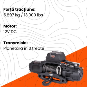 Troliu electric auto EMD Winch Dual Speed 13000lbs (5897kg), 12V, cablu sintetic, 25m, raport 201:1 / 100:1 - Img 3