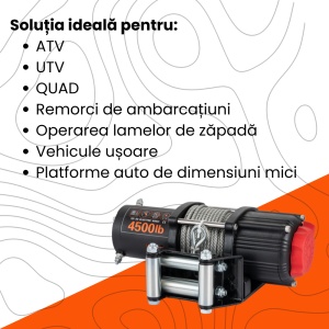 Troliu electric EMD Winch 4500lbs (2041kg), 12V, cablu otel 15m, raport 166:1 - Img 4