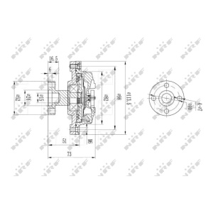 Schemă tehnică cu dimensiuni detaliate pentru vâscocuplajul NRF Suzuki Samurai (1988-2004).