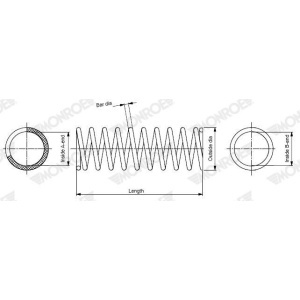 Schemă tehnică a arcului elicoidal Monroe de 368 mm, cu dimensiuni detaliate pentru Isuzu D-Max II, Isuzu D-Max II.