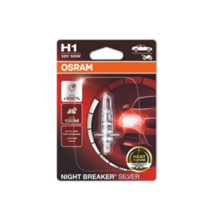 Ambalajul becului H1 de la Osram, cu specificațiile principale vizibile.