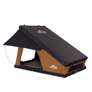Cort de acoperiș auto, 2 persoane, Hard Top Aluminiu, 210 x 130 cm, 92 kg, Port încălzire Webasto, Bandă LED și Saltea Premium 7 cm cu strat anti-condens - Overlander Armor Top 2.0 Sahara