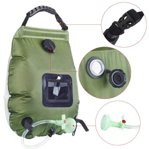 Duș solar portabil pentru camping, 20 L, verde, cu furtun și pară de duș EMD4X4