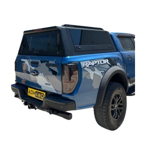 Hardtop negru pentru Ford Ranger, Wildtrak, Raptor (2023-2025), cu 3 geamuri fumurii securizate rabatabile și geam frontal culisant AQM G80 - Img 3