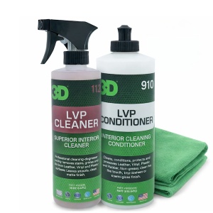 Pachet Curățare și Îngrijire Interior Auto Piele, Vinil, Plastic, LVP Cleaner, LVP Conditioner, Lavetă Microfibră, Hidratare, Protecție UV, Miros Piele Nouă, 3DProducts