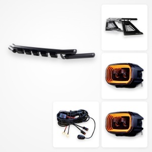 Pachet exterior Ford Ranger (2022+): bară protecție față PST24, rollbar cu portbagaj M10, 2 proiectoare LED Strands FOR9T și cablaj