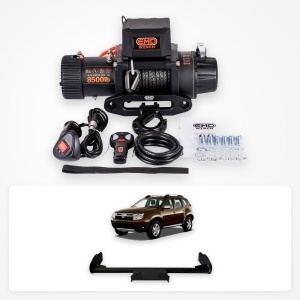 Pachet troliu Dacia Duster (2010-2024), suport varianta mică: troliu electric EMD Winch 8500 lbs cablu sintetic și suport troliu dedicat