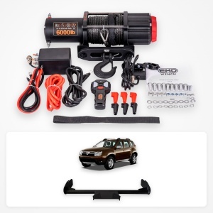Pachet troliu Dacia Duster (2010-2024), suport varianta mică: troliu electric EMD Winch 6000 lbs cablu sintetic și suport troliu dedicat