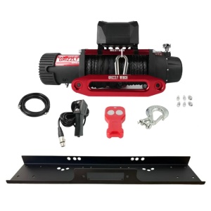 Pachet troliu electric Grizzly Winch 13000lbs (5897kg) + suport troliu universal, 12V, cablu sintetic 25m, raport 150:1