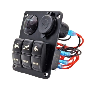 Panou cu 3 comutatoare 12V LED, 2 port USB Ore4x4 - Img 1